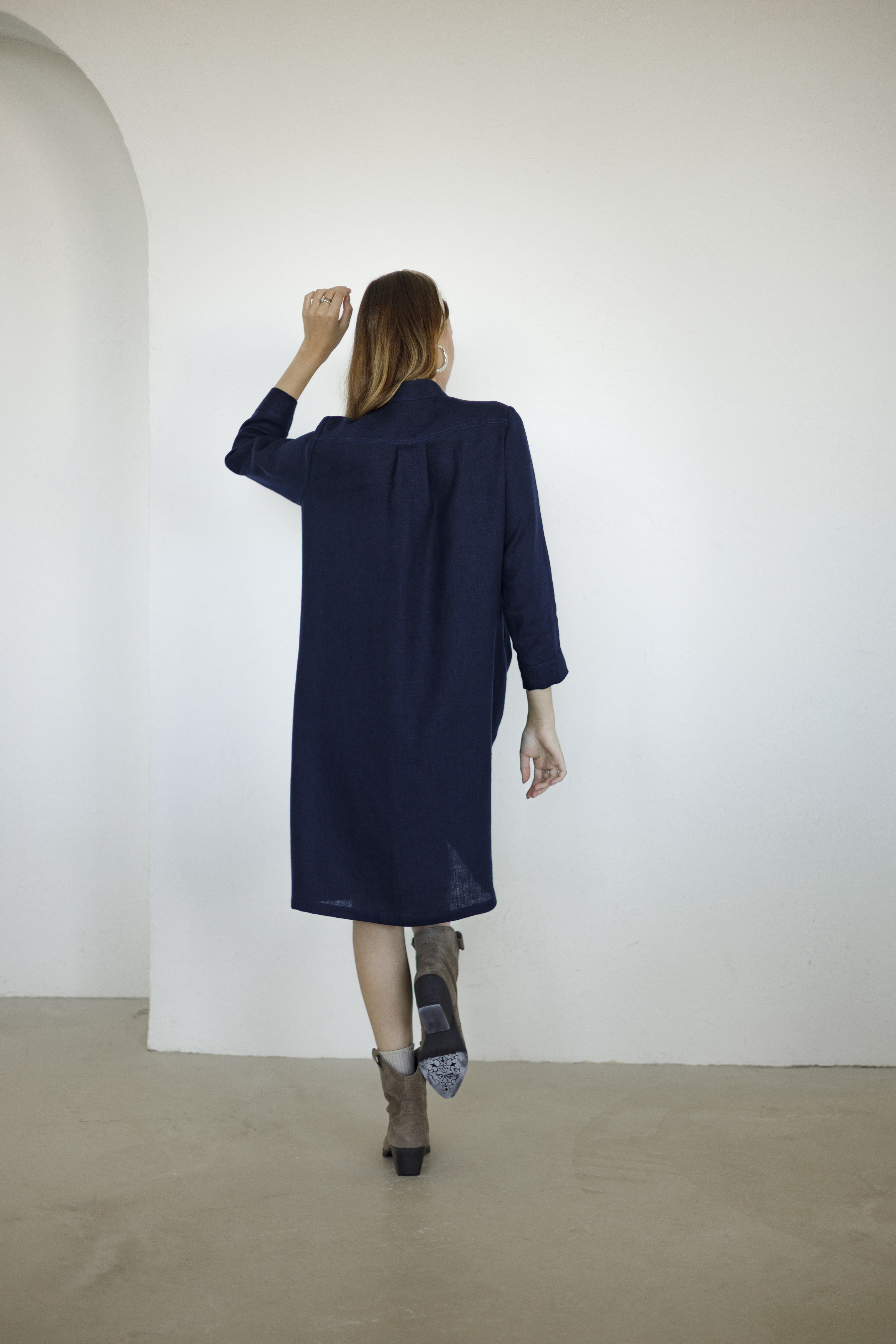 Платье миди льняное Бегония