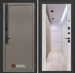 Входная дверь в квартиру Лабиринт Лаб про 1 Велютто кофе с зеркальной вставкой Максимум Сандал белый