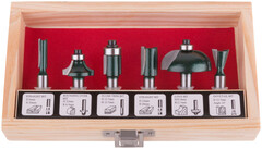 Фрезы по дереву кромочные, набор 6 шт., деревянный бокс, хвостовик 8 мм, 36568