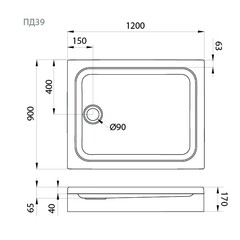Поддон душевой 120x90 низкий акриловый