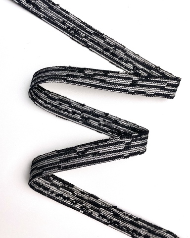 Тесьма с люрексом , цвет: серебристо-чёрный, ширина 20 мм