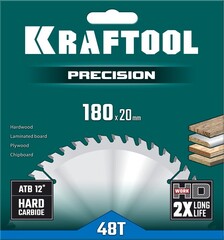 KRAFTOOL Precision, 180 х 20 мм, 48Т, пильный диск по дереву (36952-180-20)