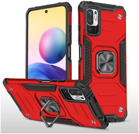 Противоударный чехол Strong Armour Case с кольцом для Xiaomi Redmi Note 10T (Красный)