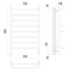 Terminus Евромикс П8 500x850 полотенцесушитель электрический quick touch, хром (правое подкл)