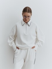 Свитшот с кантом, цвет молочный