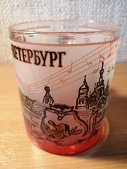 Кружка 300 мл стекло с видами Петербурга с ЦВЕТНЫМ ДНОМ.