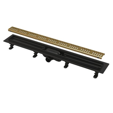 Alcaplast APZ10BLACK-850BRASS Водоотводящий желоб с порогами для перфорированной решетки, черный-брасс