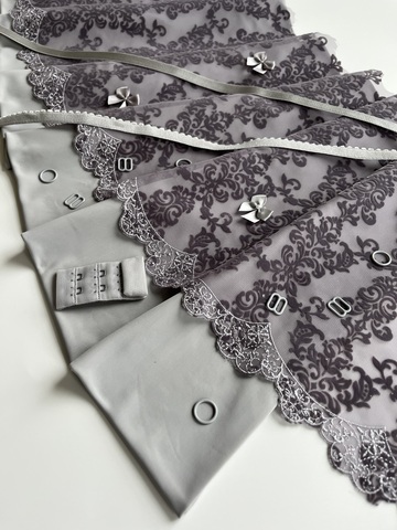 Кружево флок на сетке пепельный 25 см