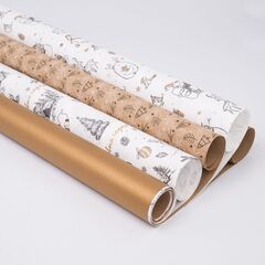 Бумага подарочная, Новый год золотой, МИКС, 0,7*1 м, 8 листов