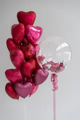 Сет гелиевых шаров Красные сердца с баблсом