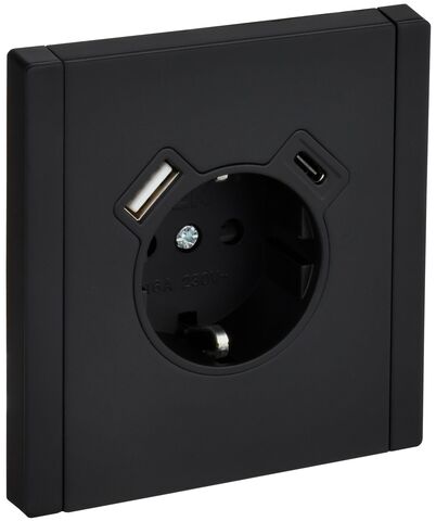 FORTE&PIANO Роз. з/к/ш в/к 16А USB A+C 18Вт FP147M чер. IEK