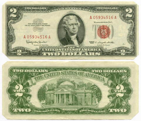 Банкнота США 2 доллара 1963 A 05934516 A. G