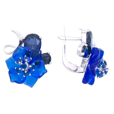 Серьги с цветами из синего кварца и сапфиром Арт.2204сс