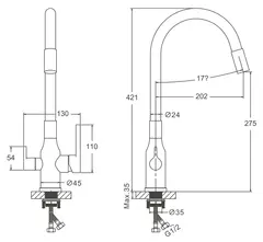 Смеситель для кухни BELZ B76814-5 гибкий излив, нержавеющая сталь, брашированное золото