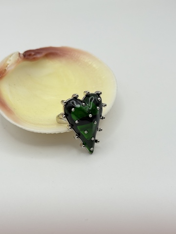 Кольцо Кактус зеленый, серебристый