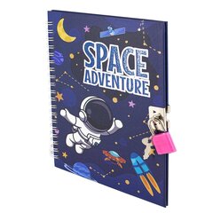 Блокнот в футляре, 18 см * 22 см, гребень, Alingar, мат. ламинация, ручка, замочек, линия, 45 л., "Космос, приключения", бирюзовый