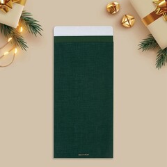 Конверт бумажный, Поздравляем с Новым годом, дизайнерская бумага, Темно-зеленый, 11*22 см, 5 шт.