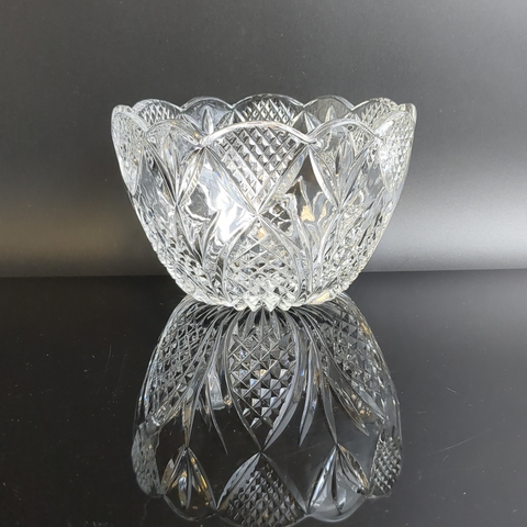 Ваза для салатов хрустальная, алмазная грань, геометрический орнамент, винтаж СССР 1970-1990 гг