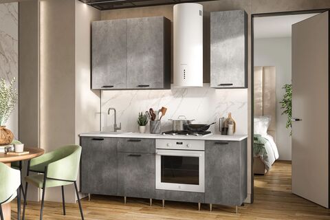 ЛДСП Кухня Рио NEW 2,0/900м (490) Компановка №2 (Бетон светлый/Бетон темный, Графит (Антарес))