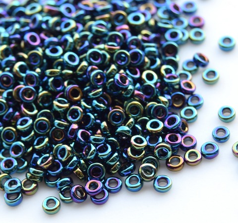 SPR-0455 Бисер-разделитель 2.2*1мм металлический пестрый синий ирис/ Spacer beads 2.2*1mm metallic variegated blue iris
