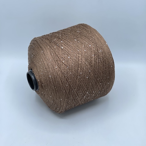 Бобинная пряжа, Linette Pailletes, 450м, 80% Лен, 20% Полиэстер(пайетка), Светло-коричневый+пайетка. 39435