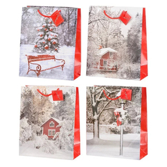 Подарочный пакет Basir, серия "Зима", бумажный, цветной с рисунком ассорти, размер 26*32*11 см