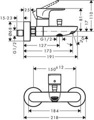 Смеситель для ванны, черный Hansgrohe Rebris S 72440670