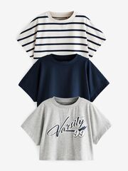 Футболка для девочки Next N90-225, 3 шт., Белый, Темно-синий, Серый