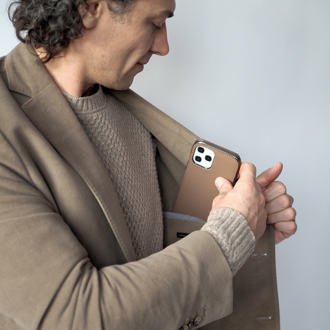 Чехол для iPhone 12 Pro Max из натуральной кожи теленка, цвета кофе