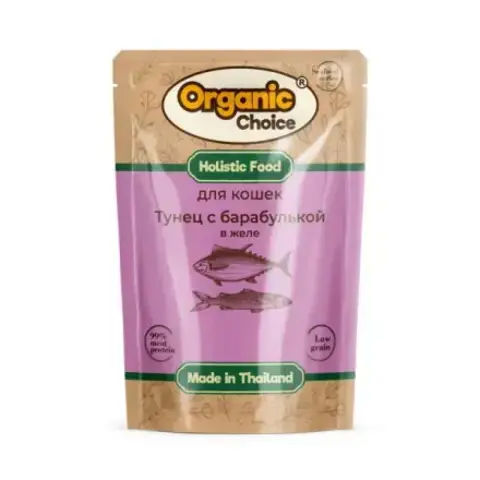 Organic Low Grain пауч для кошек тунец с барабулькой в желе 70 гр