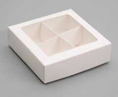Коробка для конфет 4 шт, с окном, белая 12,5 х 12,5 х 3,5 см