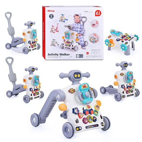 Ходунки-каталка 6 в 1 Oubaoloon, игровой центр, музыкальный, серый, 6036
