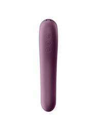 Фиолетовый вибромассажер Dual Kiss с вакуумной стимуляцией - 