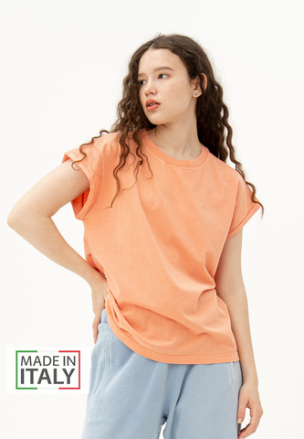 Футболка со скрученным рукавом Bowery NYC однотонная Apricot