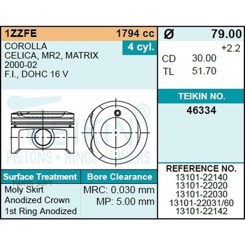 Поршень двигателя TEIKIN 46334 STD (4шт/упак)