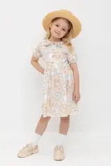 платье  для девочки  КР 5932-1/песчаный,зайчики и ромашки к563
