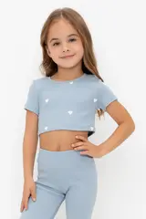 фуфайка  для девочки  КР 302727/пыльно-синий,сердечки к557