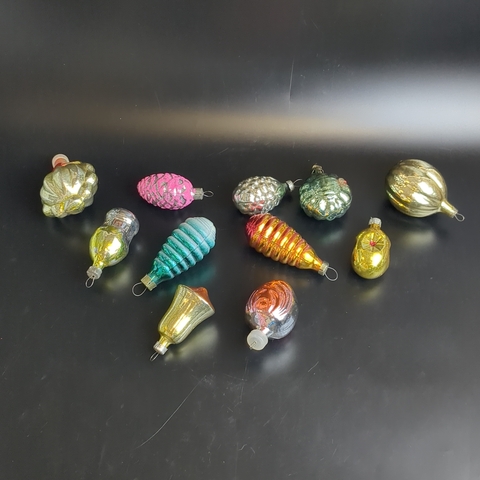 Ёлочные игрушки набор из 11 разных штук, стекло, подвесные, ручная роспись, винтаж СССР 1970-1990 гг