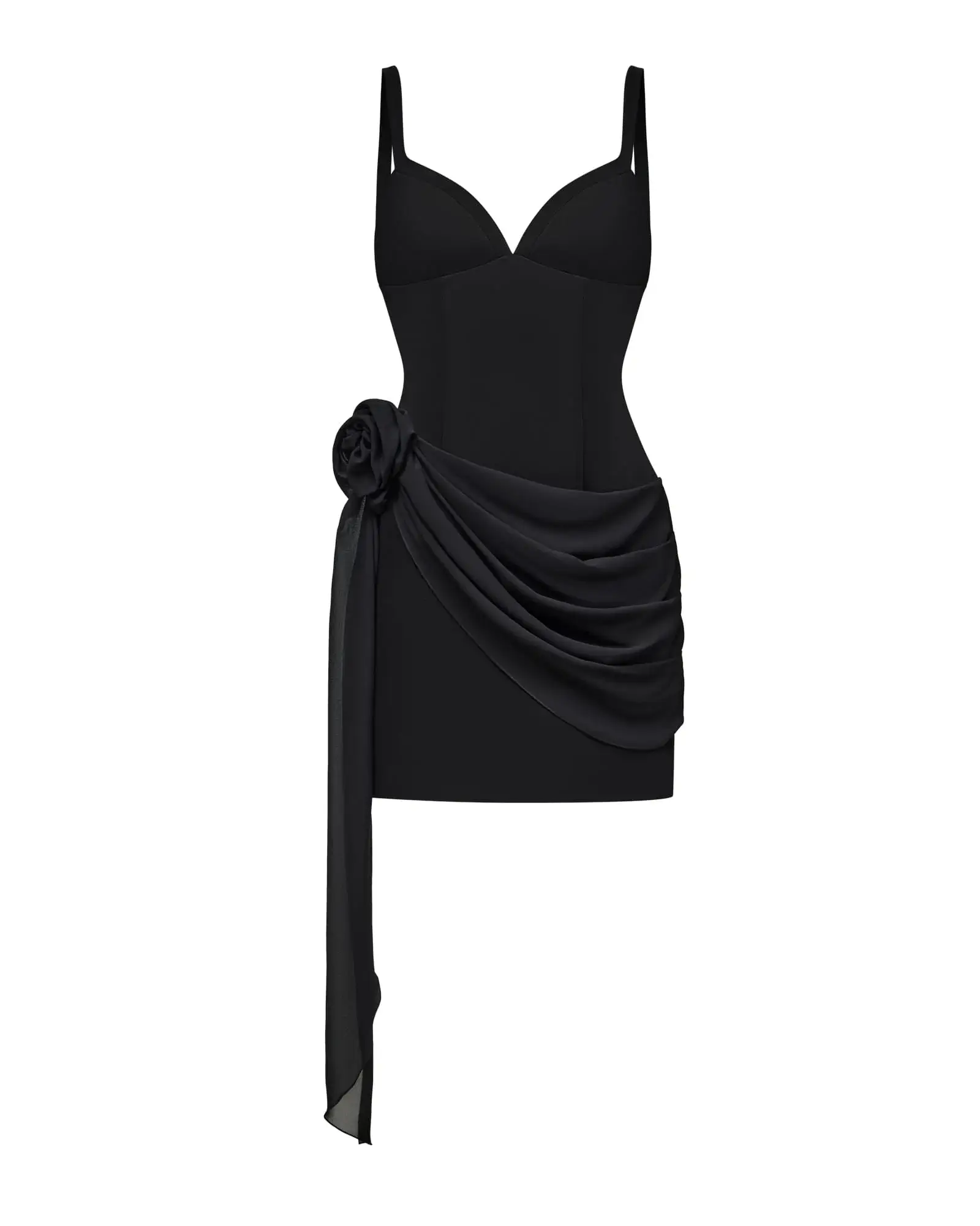 Платье мини на бретелях с драпировкой из шифона, Черный