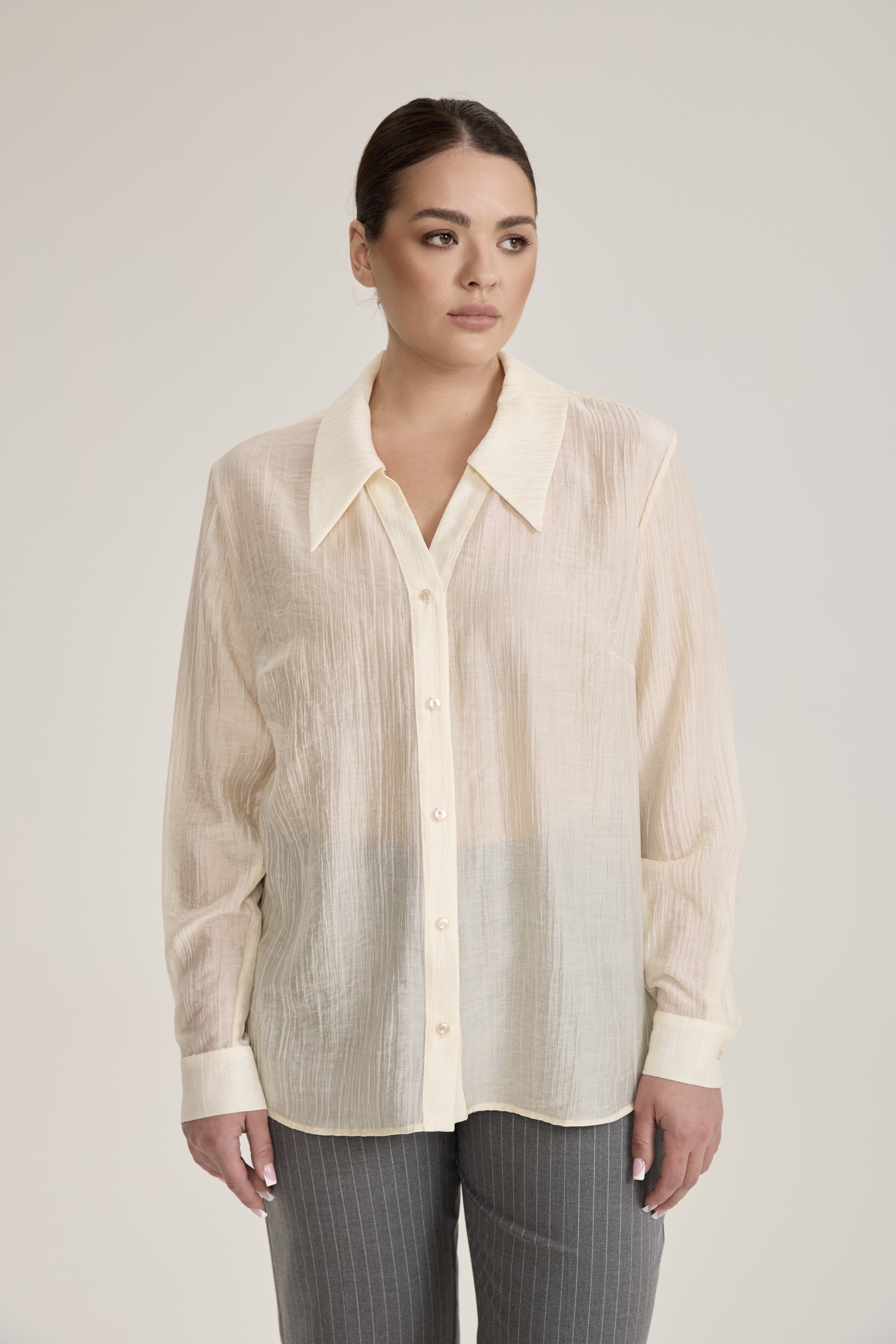 Блузка с отложным воротником, сливочный