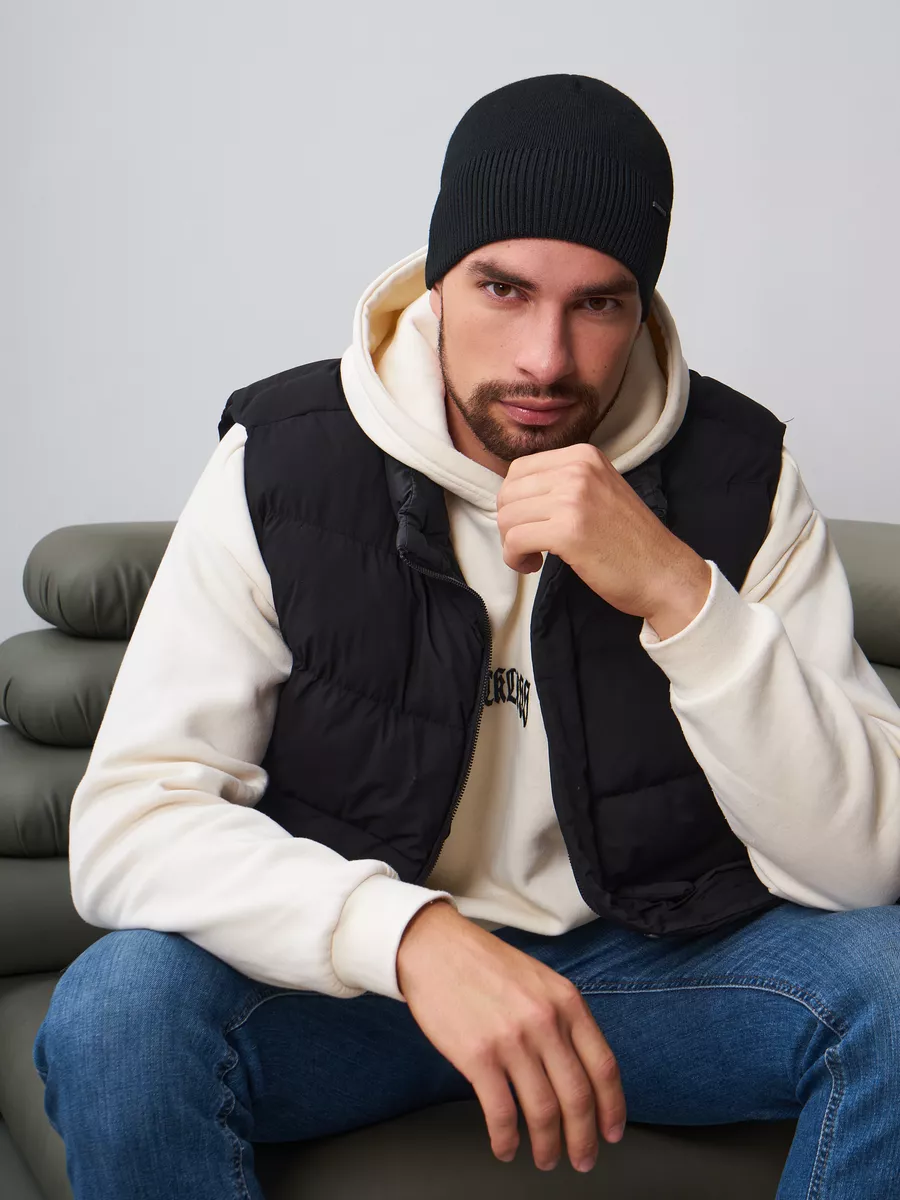 Шапка зимняя на флисе вязаная бини