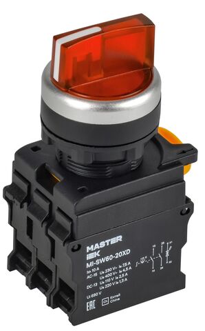 Переключатель с подсветкой 3 полож. 2NO красный MASTER IEK