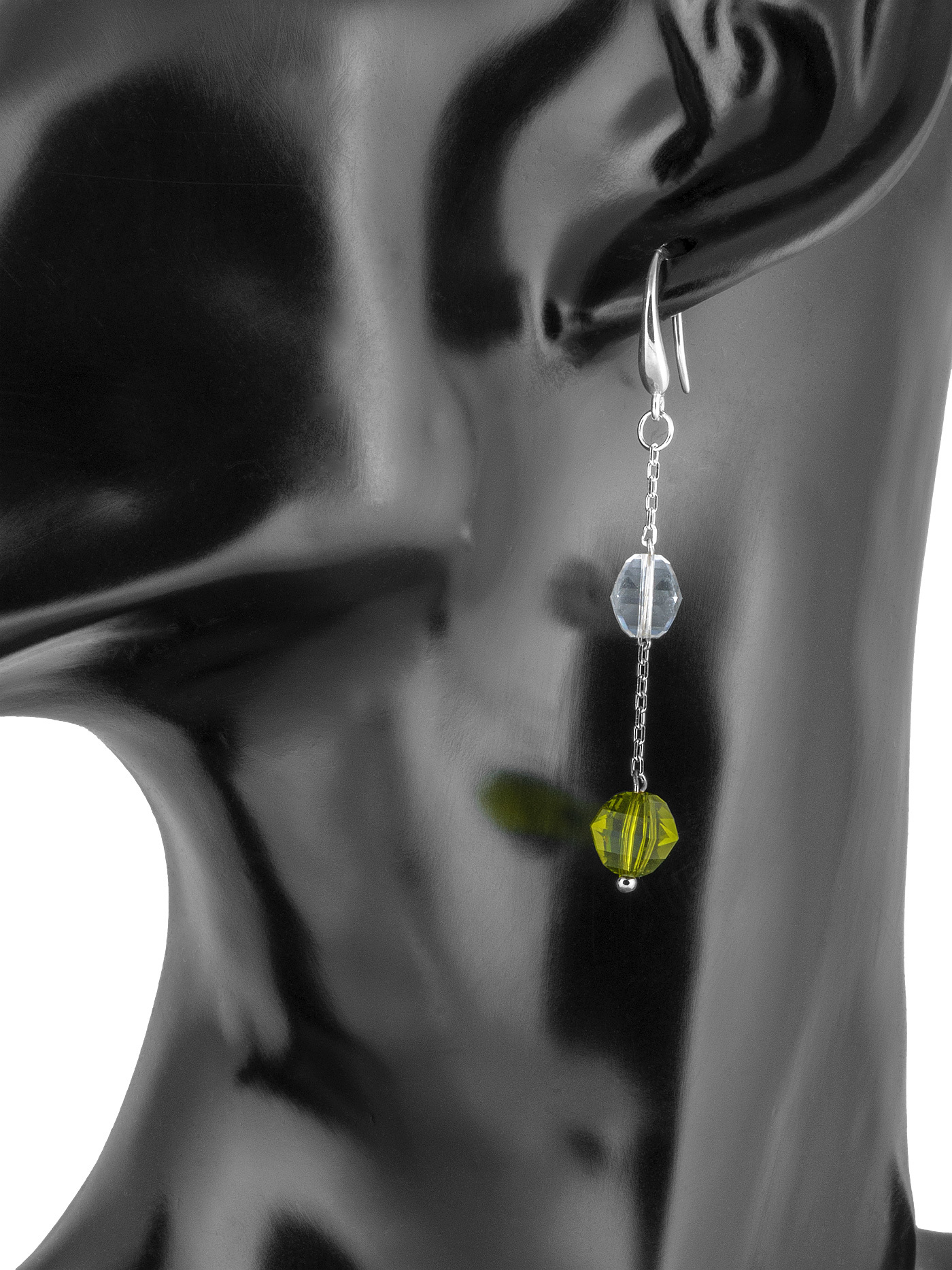 Серебряные серьги с кристаллами Swarovski Crystal, Olivine