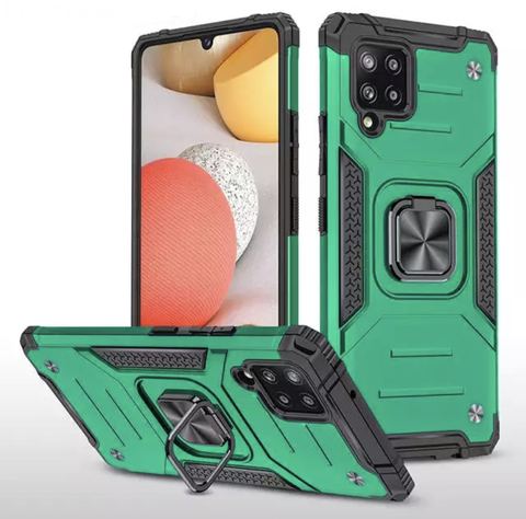 Противоударный чехол Strong Armour Case с кольцом для Samsung Galaxy A12, M12 (Темно-зеленый)