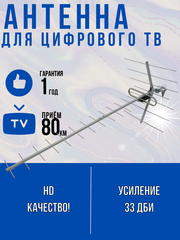 ТВ АНТЕННА НАРУЖНАЯ АКТИВНАЯ ЦИФРОВАЯ С ДАЛЬНОСТЬЮ ПРИЕМА ДО 80 КМ ТРИАДА-3381
