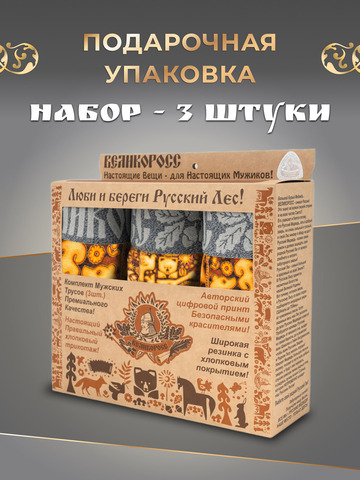Комплект из 3-х спортивных трусов - «Праздничный лес»