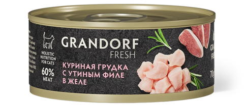 GRANDORF FRESH Куриная грудка с утиным филе в желе для взрослых кошек 70 г