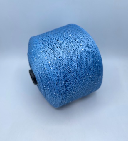 Бобинная пряжа (пр.Италия),Linette Pailletes, 450/100гр, 80% Лен, 20% Полиэстер (пайетка), цвет-Голубой+пайетка. арт.36724