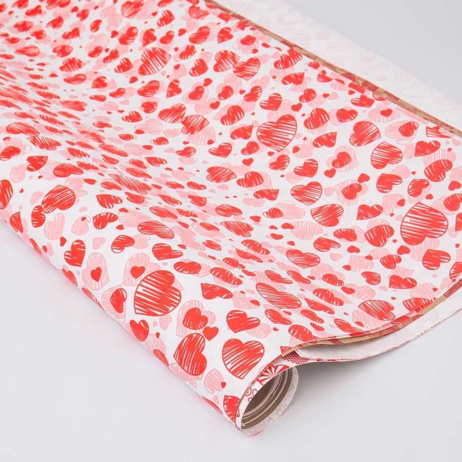Бумага подарочная, Сердца микс, 0,7*1 м, 8 листов