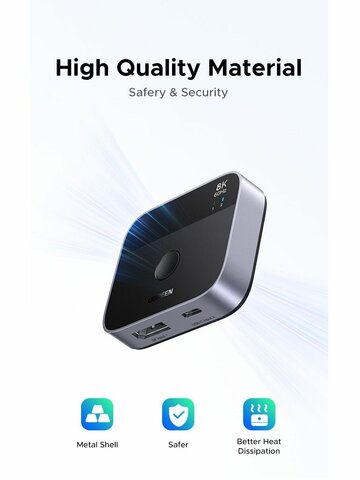 Переключатель UGREEN AW701 (65878) 2 in 1 8K@60Hz DisplayPort&USB-C Switcher Black